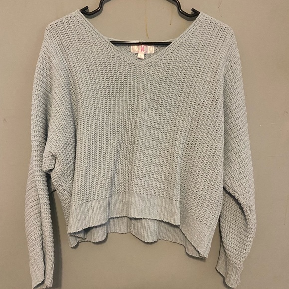 Light Blue Off-Shoulder Sweater - Picture 1 of 3